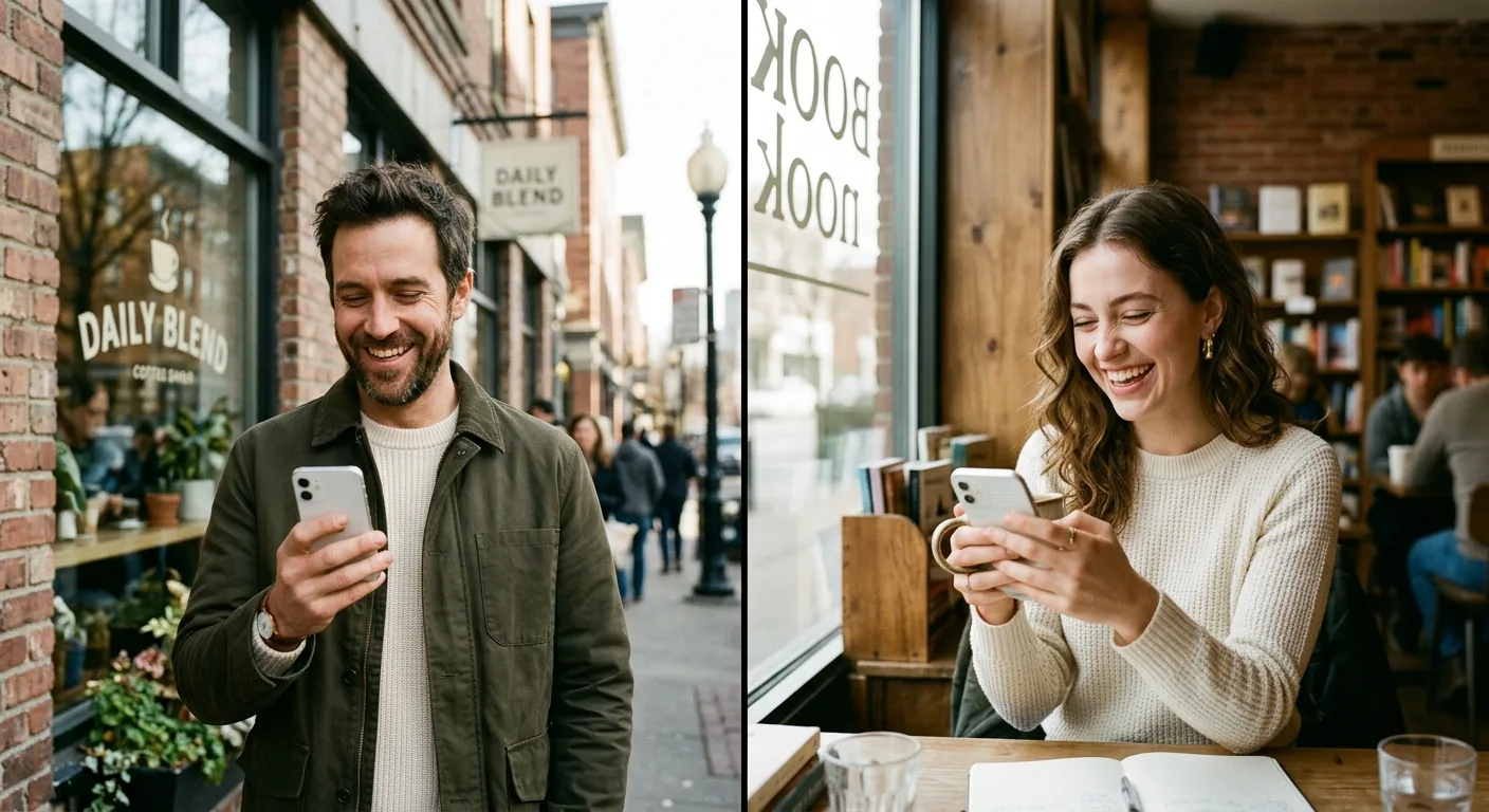 Two people connecting through a mutual match on me.you dating platform