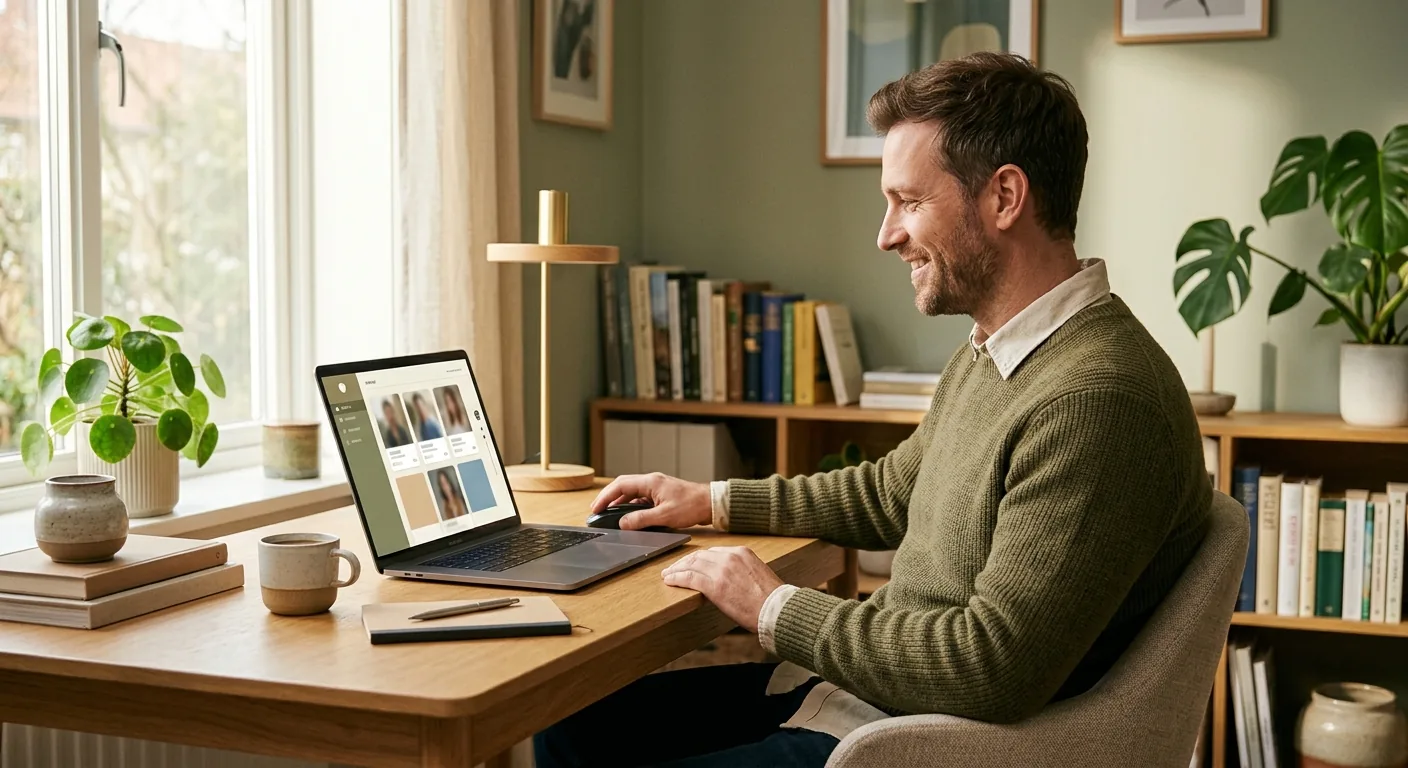 Person browsing the me.you dating platform on a laptop - How it works