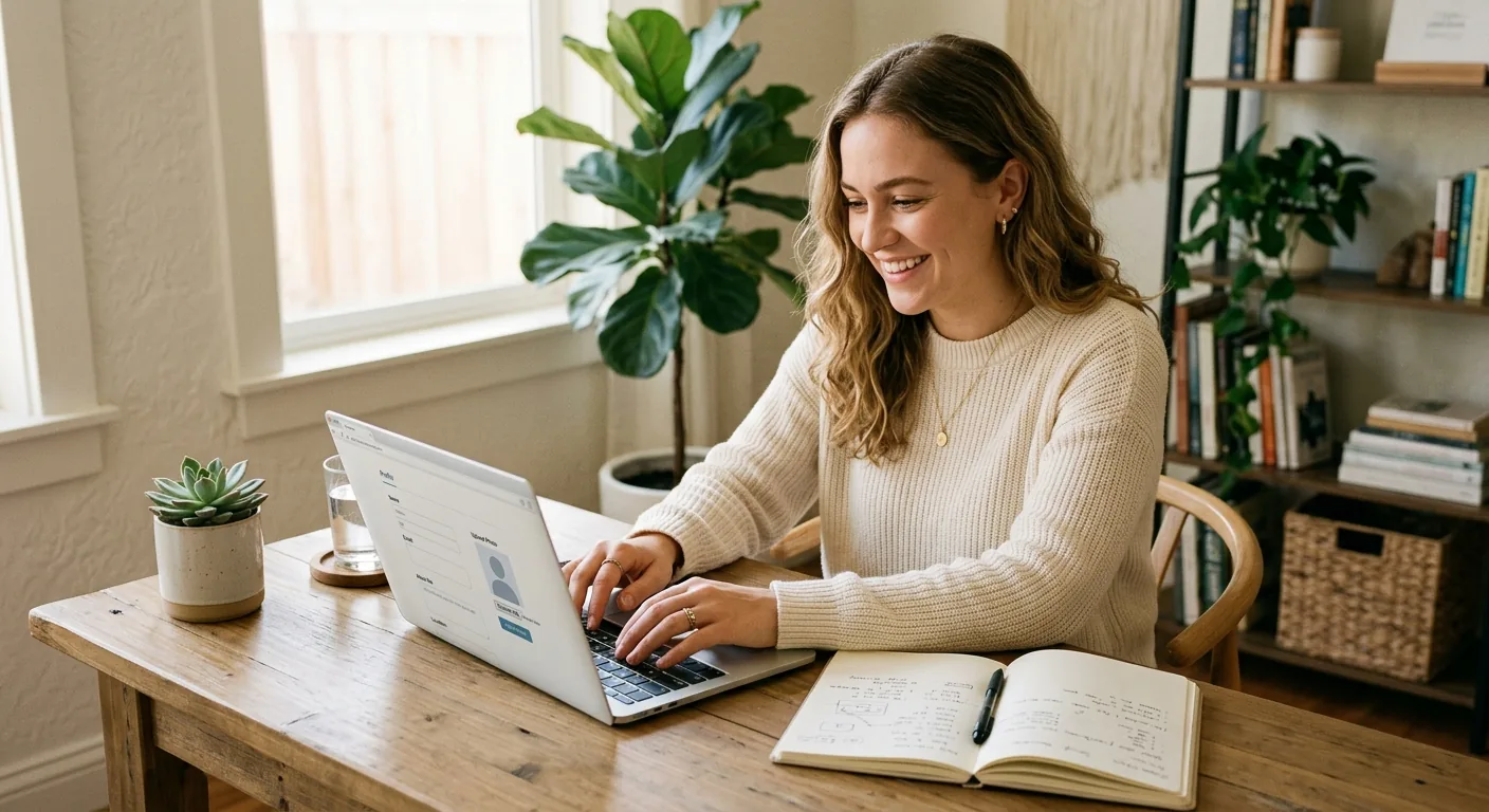 Setting up a dating profile on a laptop at home - How me.you works